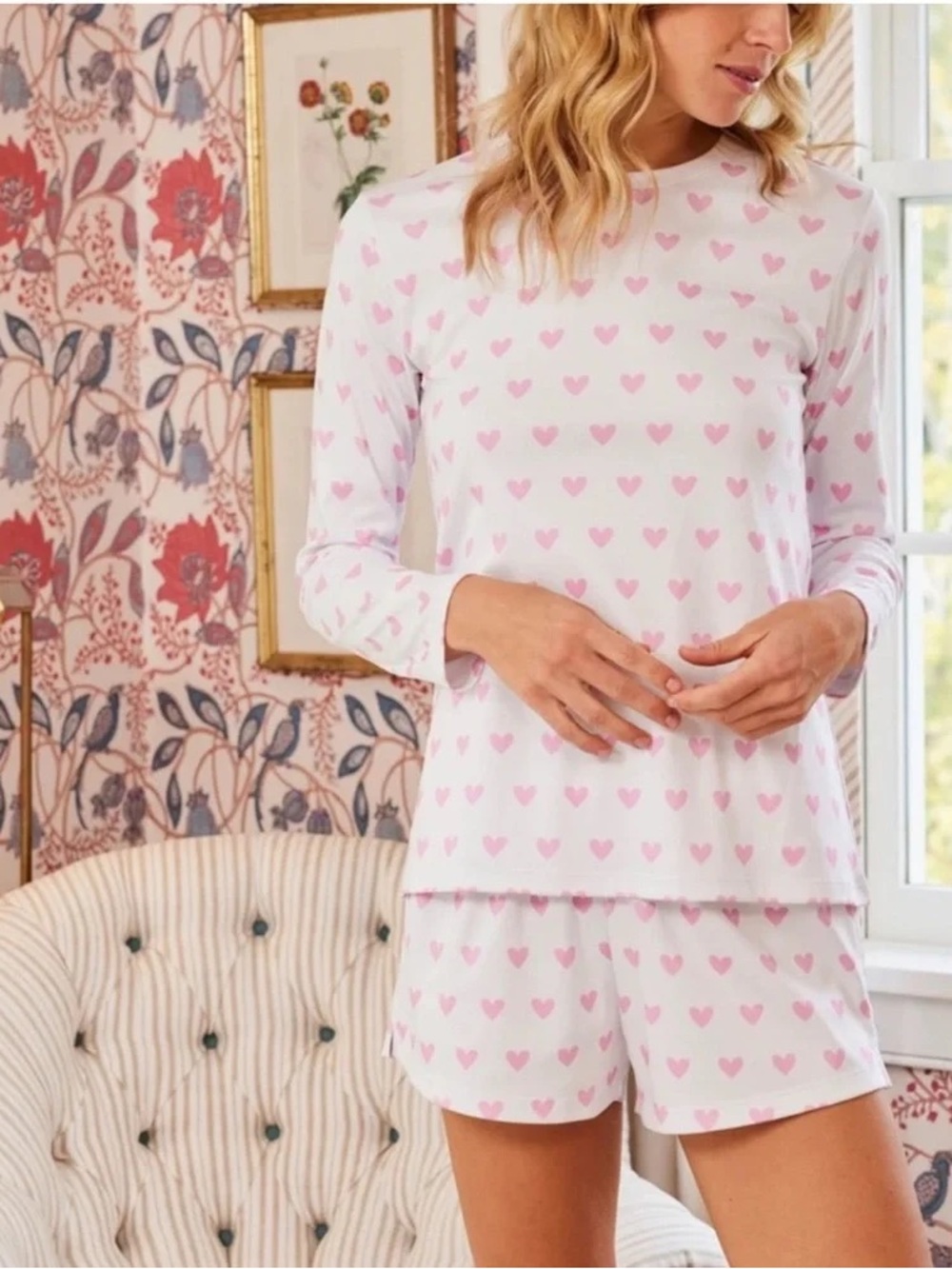 LAKE Pajamas — Long-Short Set in Pink Hearts